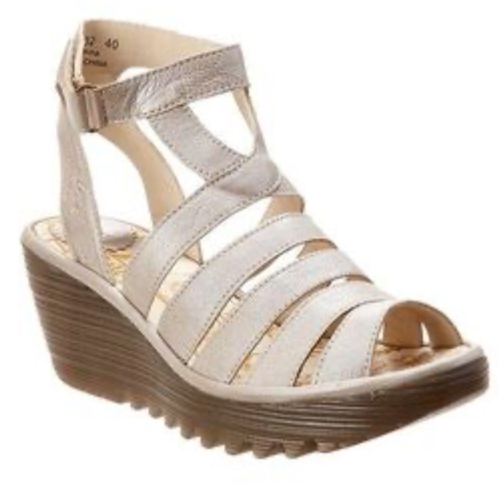 Fly London Cream Strappy Wedges